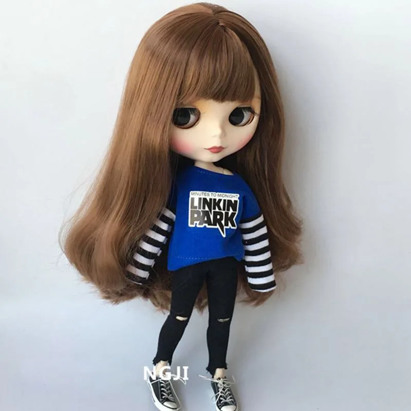 2 шт./компл. blyth doll Clothing повседневная спортивная футболка + джинсы для Барби брюки