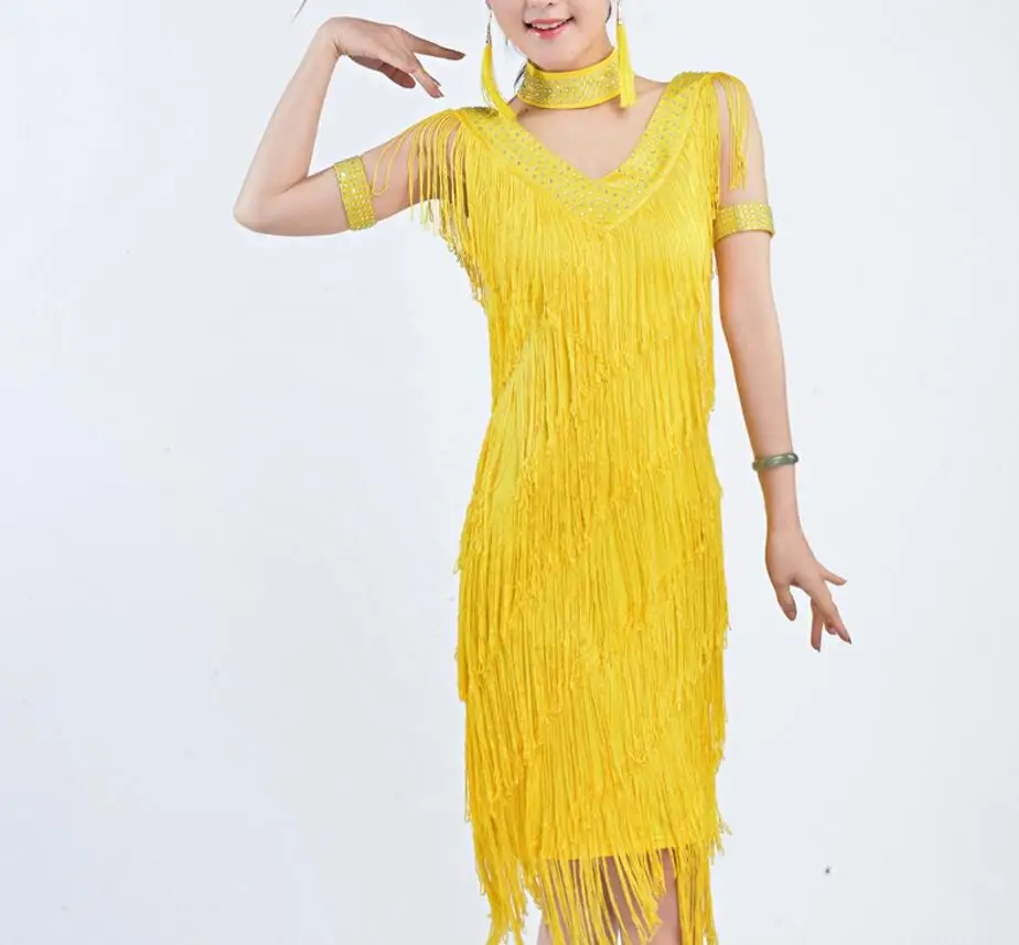 Новое платье для латинских танцев с кисточками без спинки 7 цветов бальных