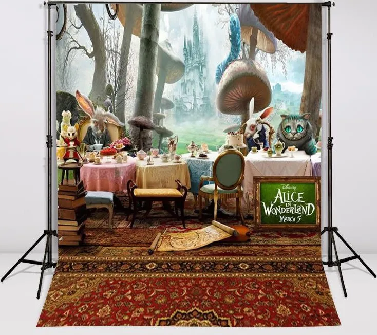 Алиса Wonderland кошка грибы Кролик Фото фон виниловая ткань Высокое качество
