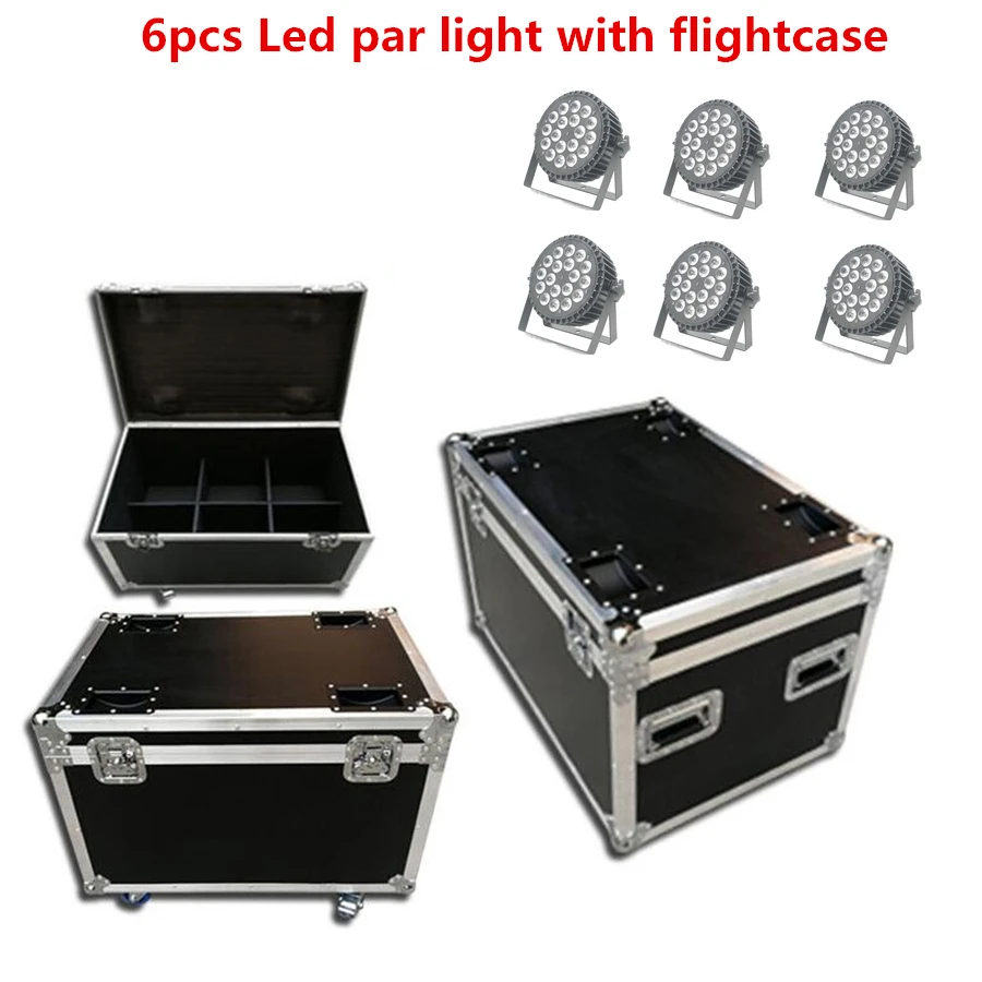 

6X Led par light with flightcase 18x18W RGBWA UV 6in1 rgbw 4in1 led wash lights LED Flat Par Can Stage lighting led strobe