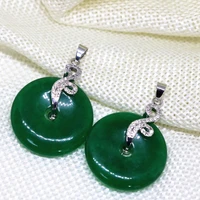 silver color flat coin circle pendant 25mm malasia green stone jades chalcedony fashion high grade women jewelry making b1877