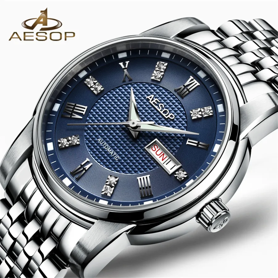 

New 2018 AESOP Mens Watches Top Brand Luxury Automatic Mechanical Watch Men Stainless Steel Clock Business Watches Relogio