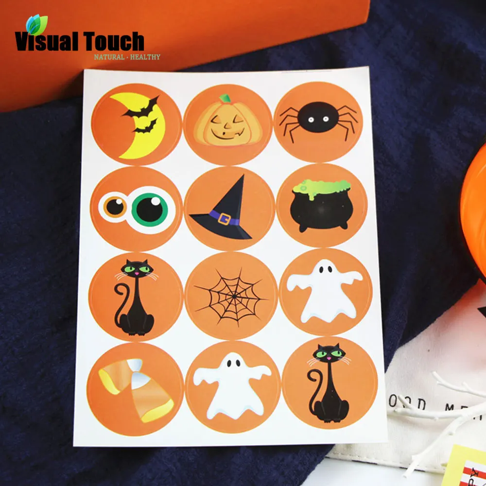 Визуальные сенсорные наклейки для Хэллоуина 12 шт./лист печенья торта конфет