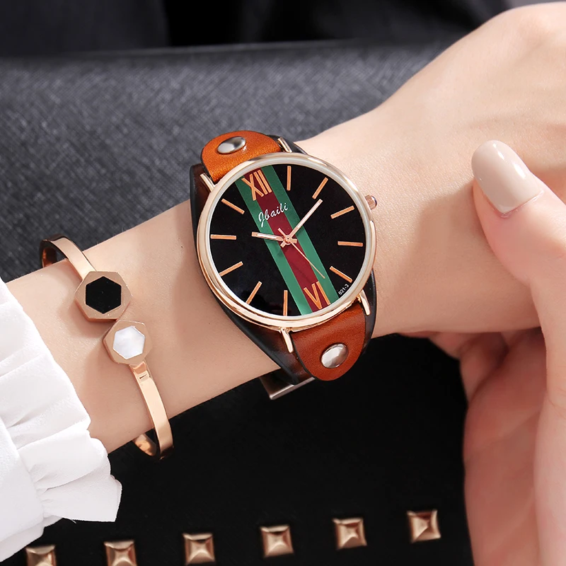 Geneva модные кожаные женские часы креативные кварцевые платье Hodinky браслет