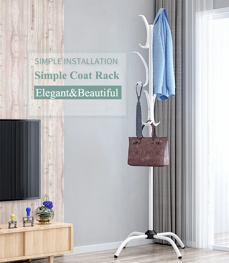 Simple Assembled Coat Rack Multi-Functional Stainless Steel Floor Stand Household Clothes Hanger for Bedroom and Living Room