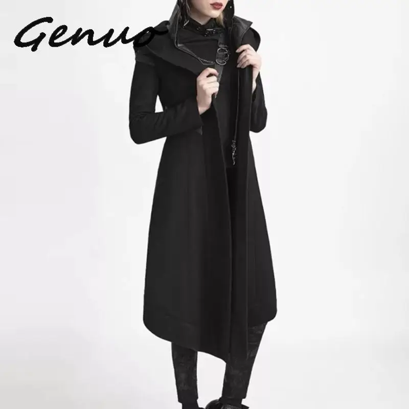 Женский Готический Тренч Genuo винтажный облегающий однотонный с поясом теплое