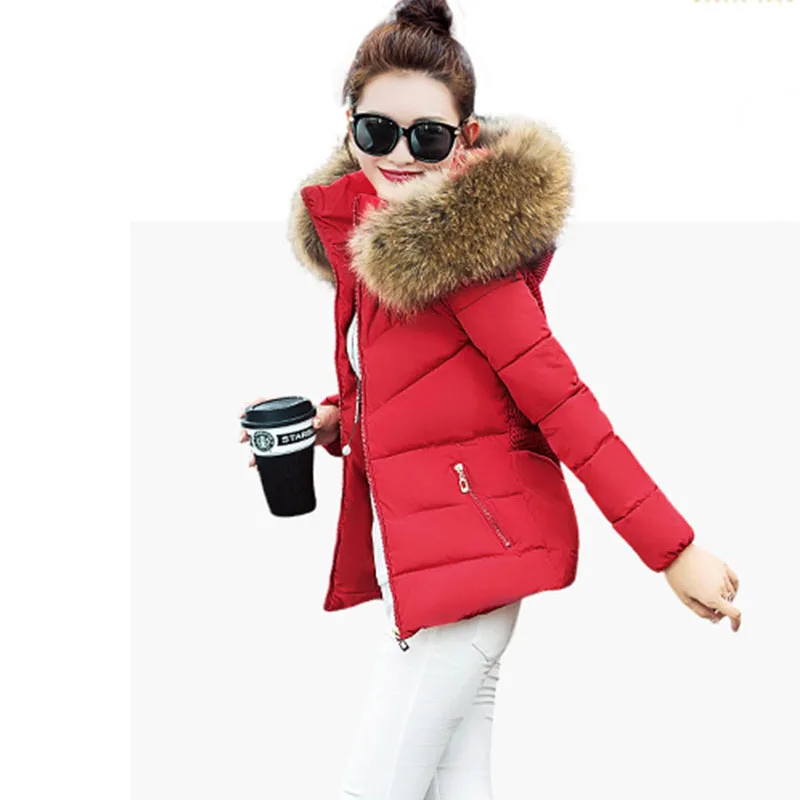 

Winter Women Warmth Down Jacket Cotton Slim Hooded fur collar coat Female White Thickened Parkas Coat Snow Wear Plus Size