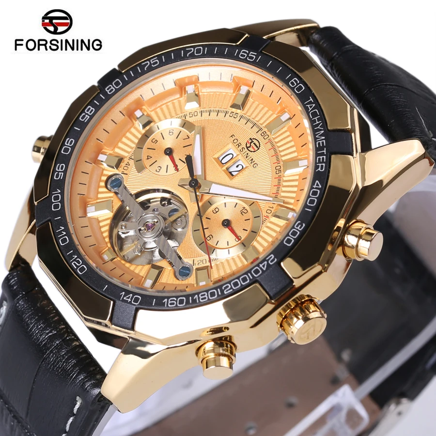 

Forsining Famous Brand Watch 2018 New Luxury Men Automatic Watches Gold Case Dial Genuine Leather Strap Fashion Tourbillon Watch