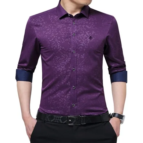 DUDALINA новая мужская одежда Slim Fit Мужская рубашка с длинными рукавами Повседневная мужская рубашка с принтом жаккард плюс размер Импортируется из Китая - Цвет: E51711purple