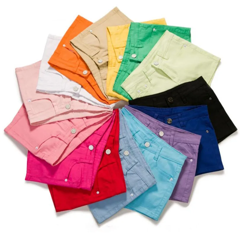 

VISNXGI Summer Denim Jeans Shorts Women Cotton Candy Color Pocket Stitching Mid Waist White Sexy Plus Size Zipper Button Bottom