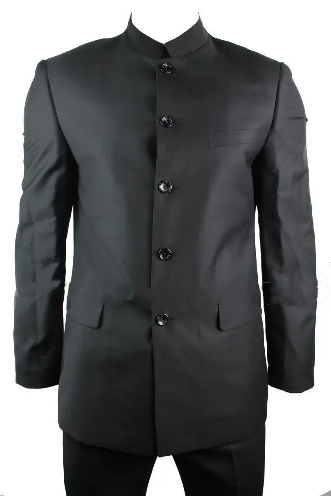 

Mens Black Suit Grandad Chinese Collar Beatle Style Work Wedding Party