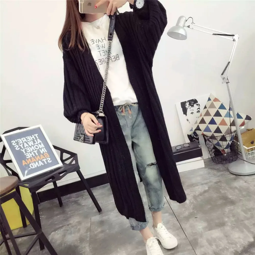 2017 Фонари рукавом корейский длинный кардиган женский stiriped тонкий свитер Для