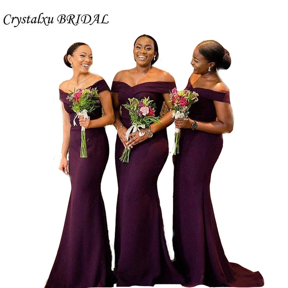 

Vestido longo South African Grape Bridesmaid Dresses Off the Shoulder Formal Wedding Party Guest Maid of Honor Gowns Plus Size