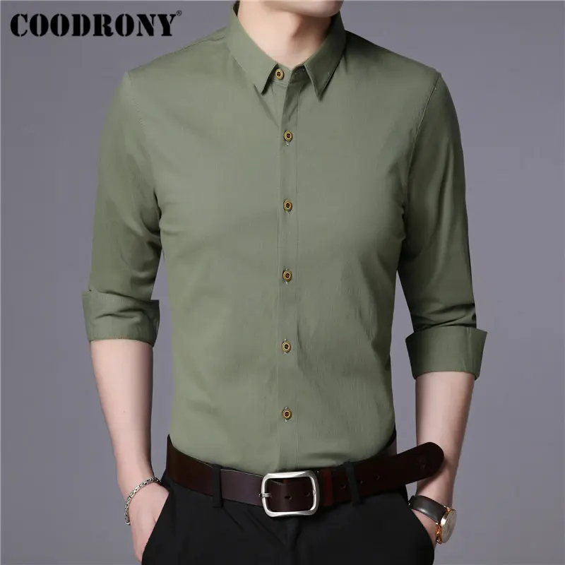 COODRONY, мужская рубашка, осень, Новое поступление, рубашка с длинным рукавом, мужская, чистый цвет, Бизнес Стиль, повседневные рубашки, мягкий хлопок, Camisa Masculina 96022