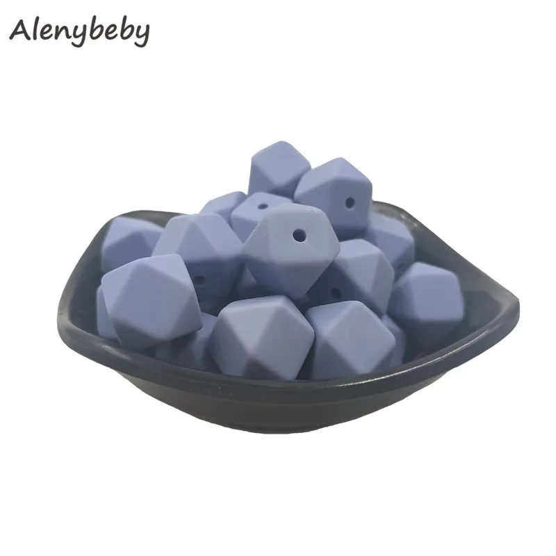 Brunera blue 50 шт. 17 мм Силиконовые шестигранные шарики BPA Бесплатно Детские Прорезыватели для зубов Еда Класс силиконовый Прорезыватель Жевать Ожерелье игрушки Детские подарки для душа - Цвет: Brunera blue