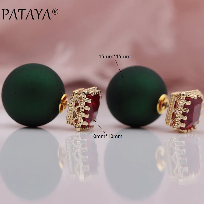 PATAYA 328 юбилейные 585 розовое золото красная квадратная смола искусственный циркон Сферический шар серьги-гвоздики женские свадебные украшения