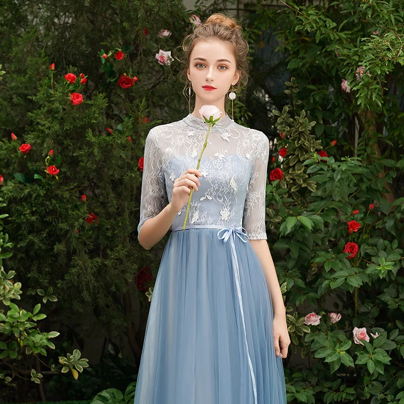 SSYfashion, элегантные, короткие рукава, шнуровка сзади, длина до пола, длинные шифоновые платья подружек невесты, на заказ, свадебные платья для женщин