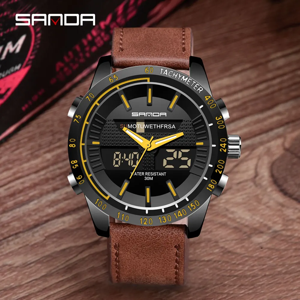 2019 SANDA многофункциональные большие циферблат модные спортивные мужские