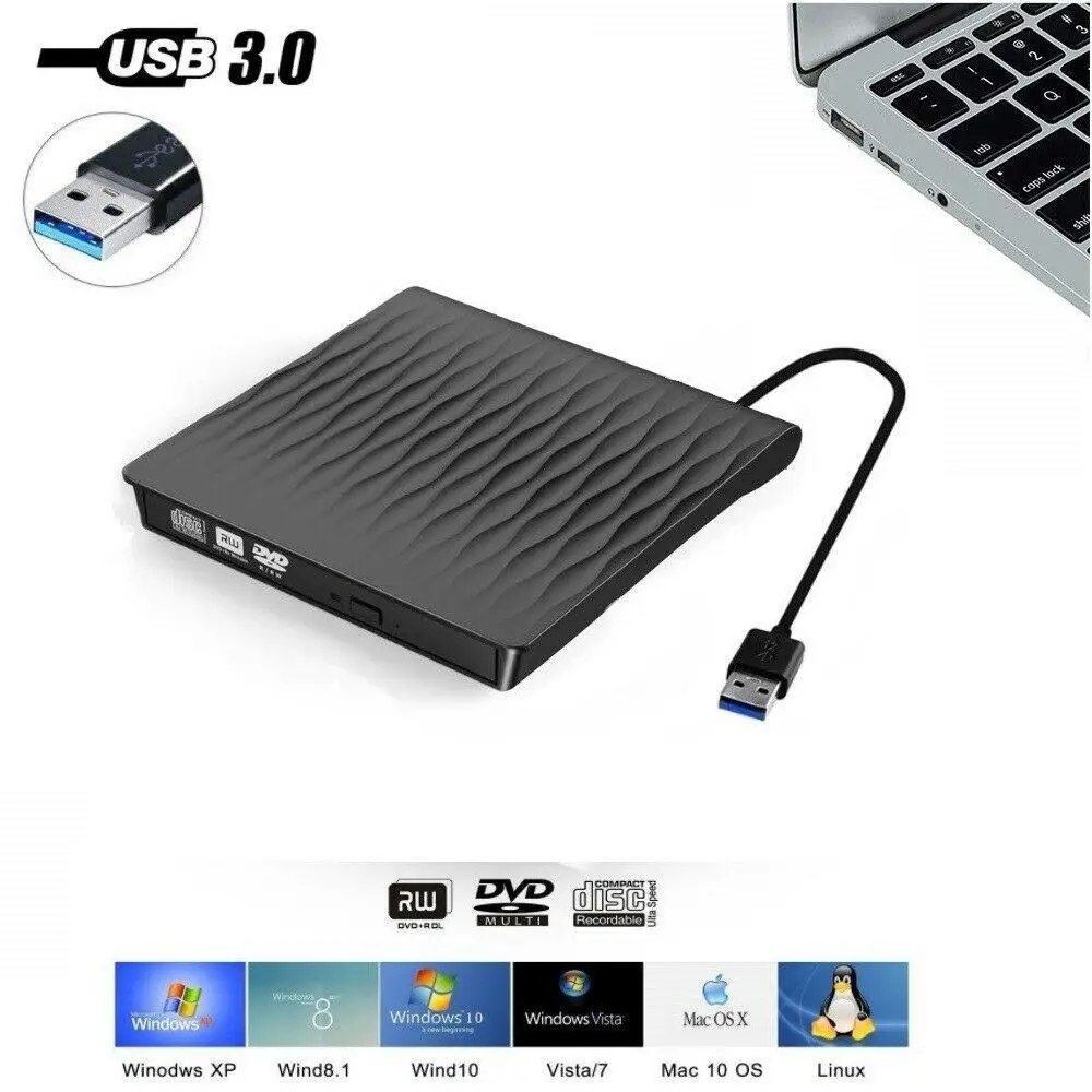 Внешний USB3.0 DVD RW CD писатель тонкий оптический привод горелки ридер плеер лоток тип портативный для портативных ПК r20