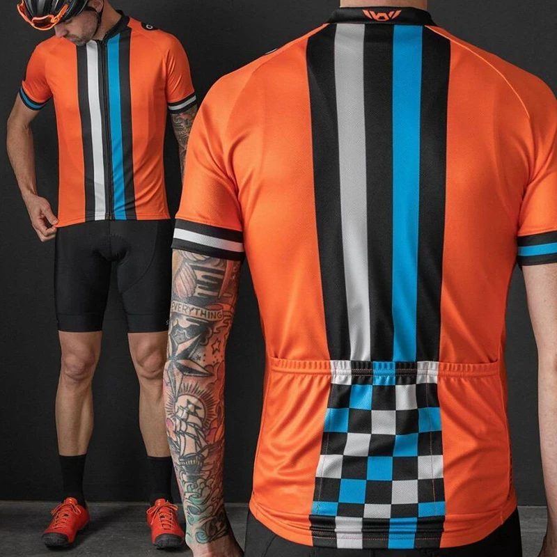 Takım RC 6 bisiklet forması erkekler ikiz bisiklet gömlek kısa kollu turuncu şerit bisiklet açık spor giyim hava mx camiseta ciclismo