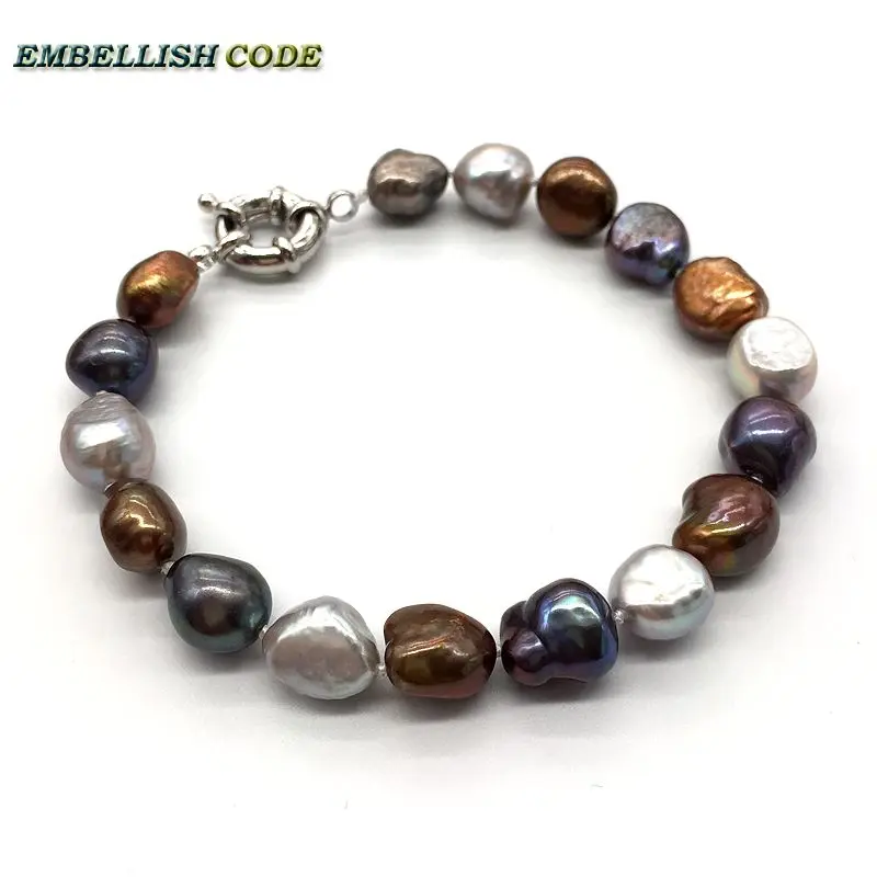 

selling well baroque Irregular real pearl bracelet Stunning Hong Kong peacock gray brown mixed color for girl women lustrous
