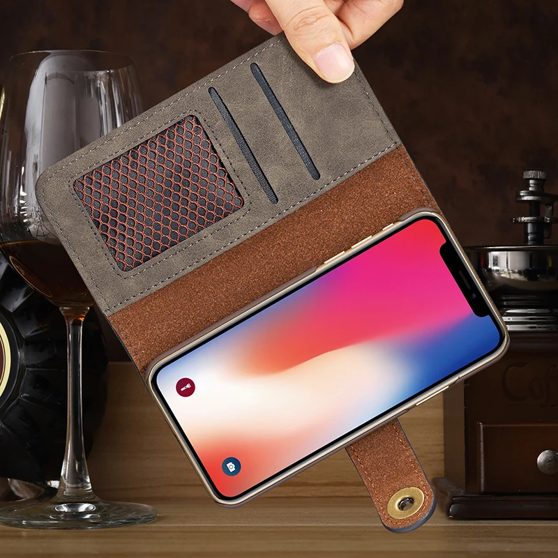 Винтажный кожаный чехол для телефона для iPhone X XR XS Max 8 7 Plus держатель для карт кошелек чехол для iPhone 6 6S Plus 5 5S Магнитный флип-чехол