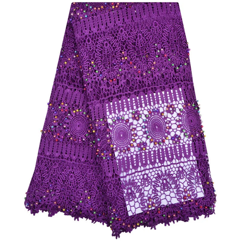 

African Cord Lace Fabrics High Quality For Women Dress 2018 Latest Guipure Lace Fabric With Beads Nigerian Black Color 1231