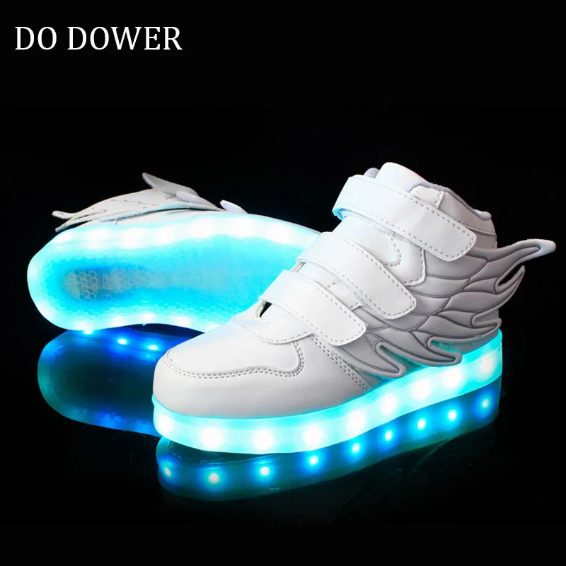 25-37 Размеры/зарядка через USB корзина ВОДИТЬ детей Обувь с Light Up Kids Повседневное для