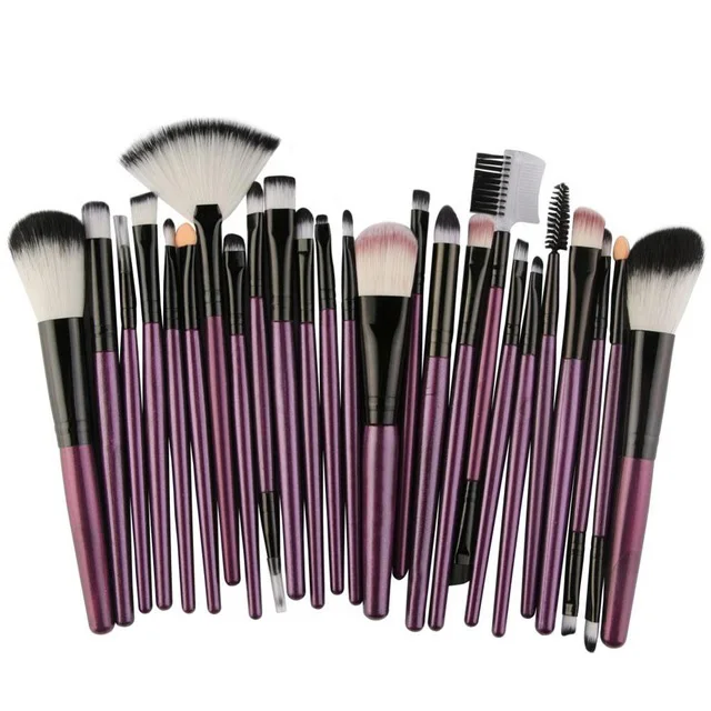 Purple black 11,11 популярные 25 шт кисти для макияжа, набор, Тональная основа, мощные румяна, тени для век, бровей, ресниц, веера для губ, кисти для макияжа лица - Handle Color: Purple black
