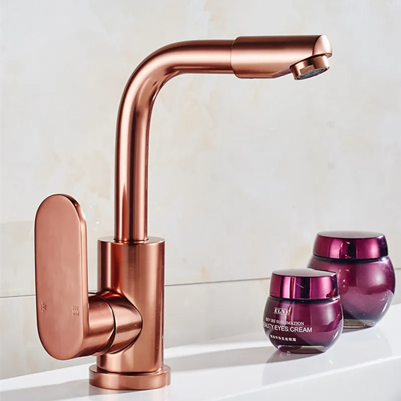 

Free Shipping Deck mounted Space Aluminum rose gold basin mixer tap with single handle rose kitchen sink faucets