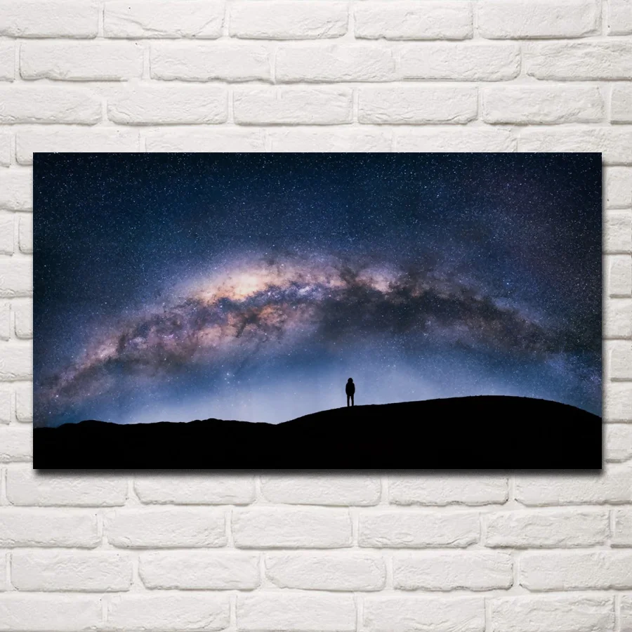 Full sky stars milky way silhouette people nightscape fabric posters on the wall picture home art living room decoration MC763 | Дом и сад