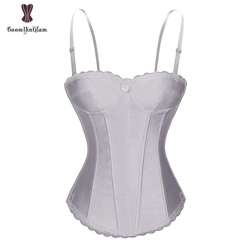 

Free shipping good elastic lace up corselet satin waist trainer adjustable straps corset bridal bustier for wedding bridesmaid