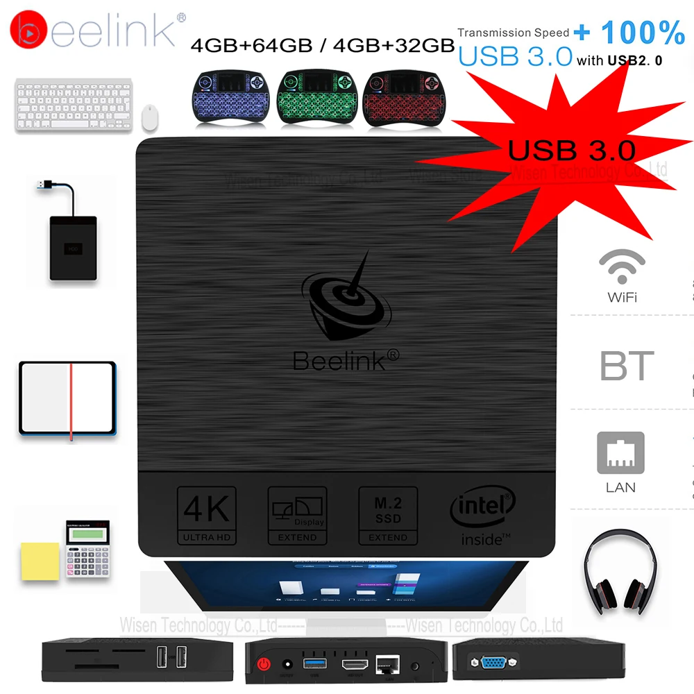 Оригинальный beelink BT3 Pro Mini PC WiFi BT 4 0 Win 10 Intel Atom X5 Z8350 64Bit 4G/32 г 4G/6 4G PK AP42 ТВ коробка|tv