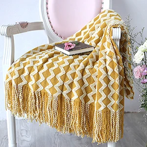 Yellow Трикотажное покрывало, серое, желтое, черное, серое, зигзагообразное, покрывало для дивана, с кисточками, кондиционер, одеяло для путешествий, акриловое, 120x230 см - Цвет: Yellow