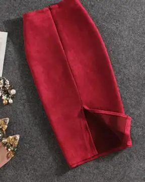 wine red Красная, зеленая, синяя, Желтая Женская замшевая юбка из искусственной кожи, высокая талия, OL, офисная, для работы, на бедрах, тонкая длинная юбка-карандаш, для женщин, Новинка - Цвет: wine red
