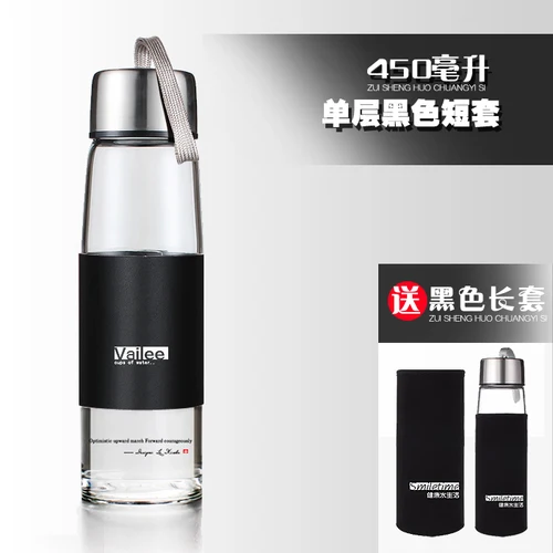 Z-450ml black 450-550-600 мл термостойкая стеклянная бутылка для воды нижний слив из нержавеющей стали фильтр стекло my tea cup с изоляционной втулкой - Цвет: Z-450ml black