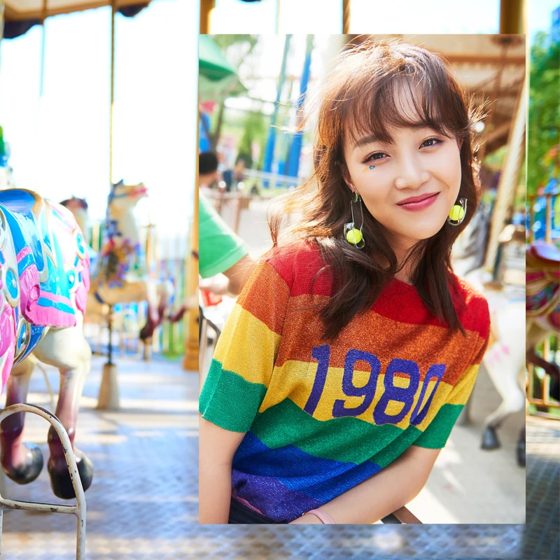 2019 Summer New Fashion Rainbow Striped Women Short Sleeve Knitted Tops Tee Harajuku Sequin Top Camisetas Office Lady | Женская одежда