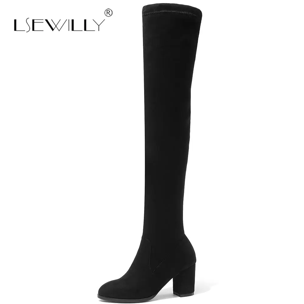 Lsewilly Women Shoes Over The Knee High Boots Pointed Toe Autumn Winter Hoof Heels Lace Up Size 43 S594 | Обувь