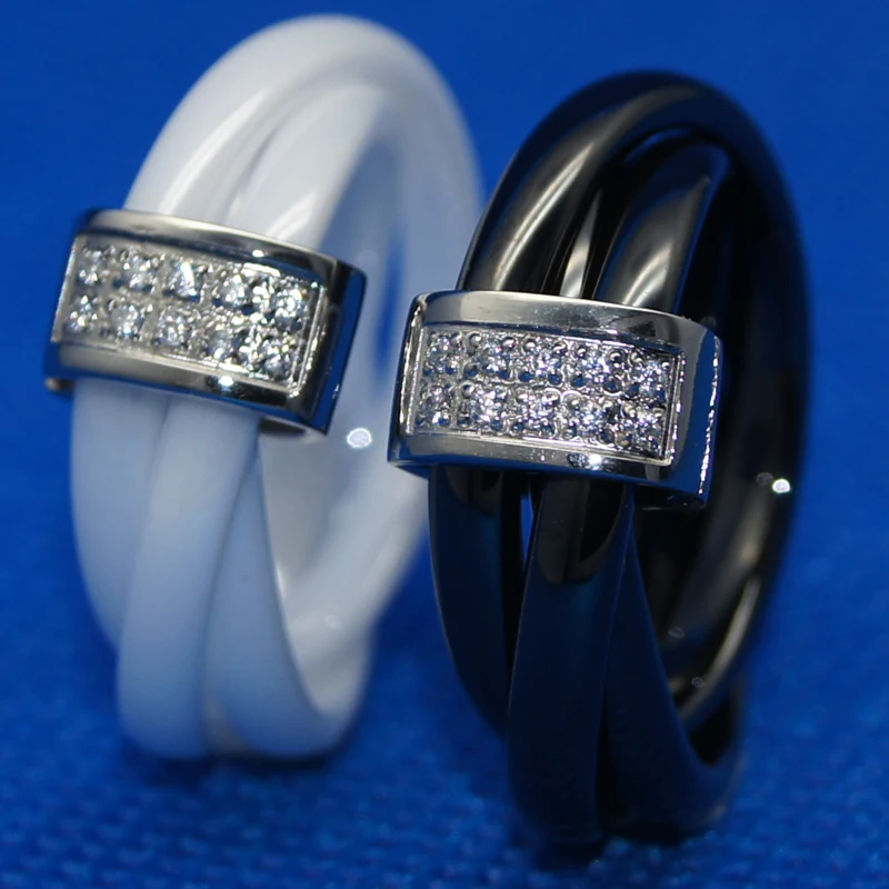 women/girl 6mm width elegant cnc setting stone 3pcs woven dome ring scratch proof ceramic 1pc | Украшения и аксессуары