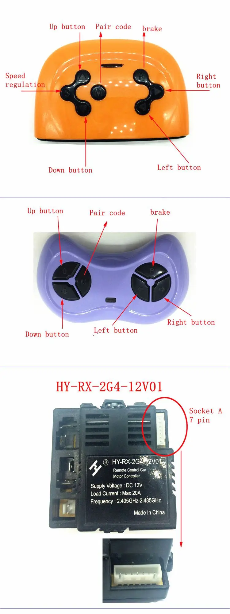 JR-RX-6V Детский Электрический автомобиль bluetooth пульт дистанционного управления и приемник, плавный пусковой контроллер HY-RX-2G4-6V HY-RX-2G4-12V02