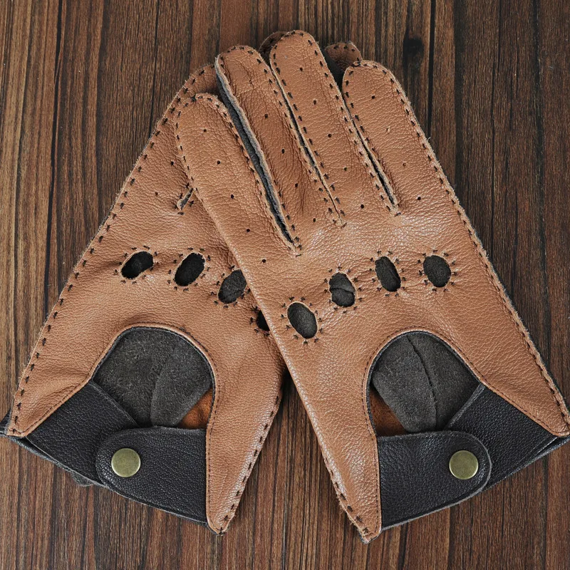 

Goatskin Locomotive Gloves Male Latest Driver Style Classic Light Brown Dark Brown Motorcycle Bicycle Man's Gloves TB15