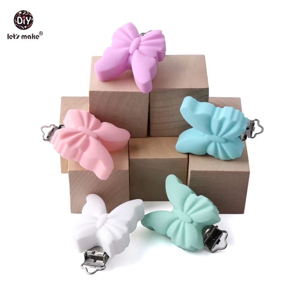 Let's Make Baby Teether 1pc Butterfly Pacifier Clip Stainless Steel Food Grade Silicone DIY Chain Teething Toys | Мать и ребенок