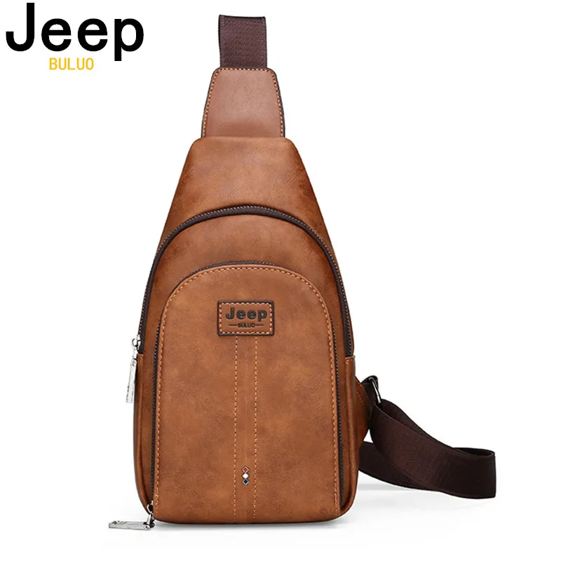 Мужская сумка слинг JEEP BULUO черная винтажная из спилка на плечо для студентов и