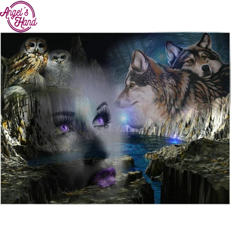 

DIY Diamond embroidery girl wolf icon 5d diamond painting cross stitch owl diamond mosaic sale painting rhinestones Home decor
