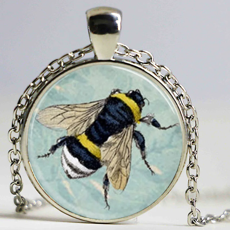 Бесплатная доставка ожерелье медовая пчела на синем цветочном фоне кулон в виде