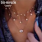 MAA-OE многослойное ожерелье для женщин длинная цепь турецкий глаз Подвесные Ожерелья модные кристалл звезда капли воды ожерелье