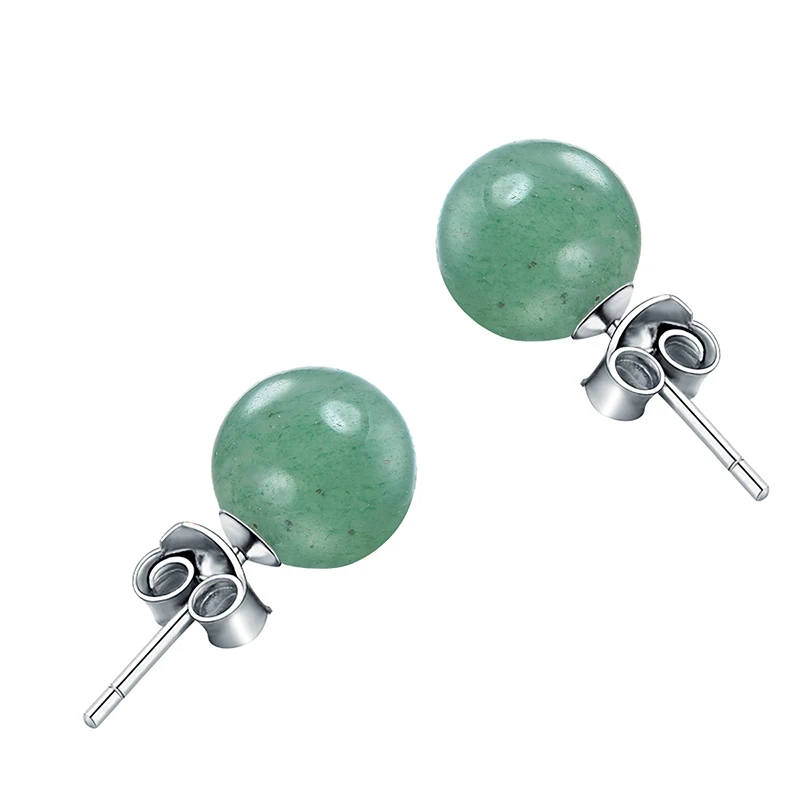 Green Aventurine Hutang 6 мм Природный зеленый нефрит серебро однотонные серьги-гвоздики 925 высокопробное ювелирное изделие авантюрин тонкой моды камень украшения для Для женщин - Цвет камня: Green Aventurine