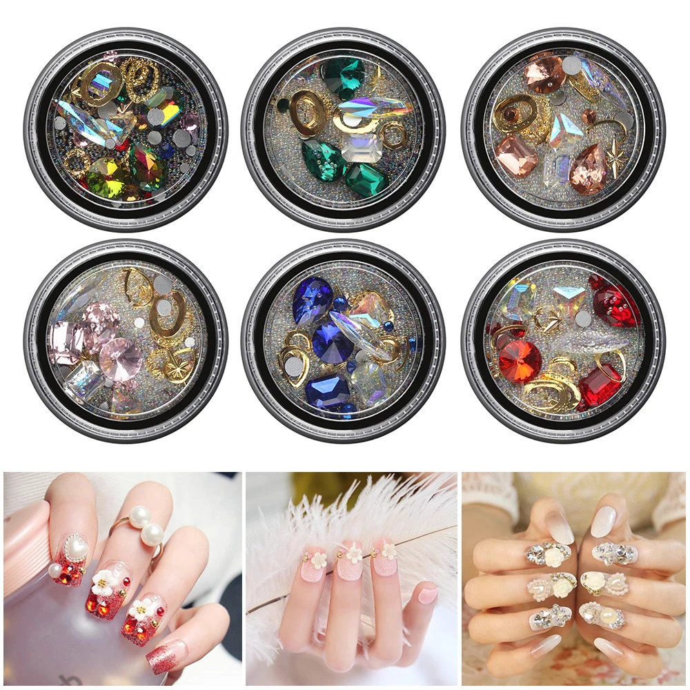 1 коробка цветные блестки для дизайна ногтей стразы подвески металлический полый