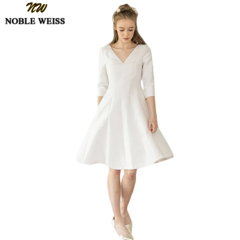 Благородное скромное Короткое свадебное платье WEISS длиной до колена с карманом