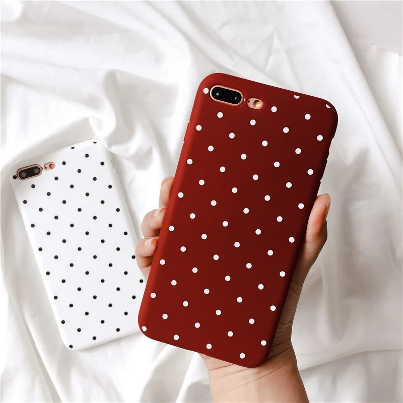 Чехлы для телефонов в винно-красный горошек iPhone 6 s Plus XS Max Wave Point Heart Cover Мягкий